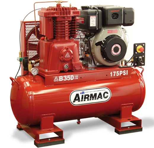 Airmac Diesel Reciprocating Compressor B35D 175psi Diesel Air Compressor